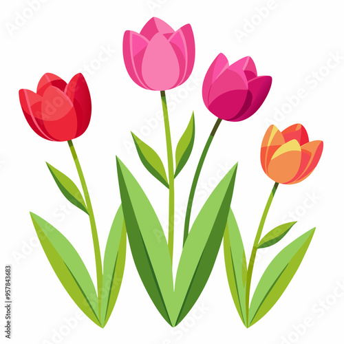 cartoon spring tulips isolated on white background