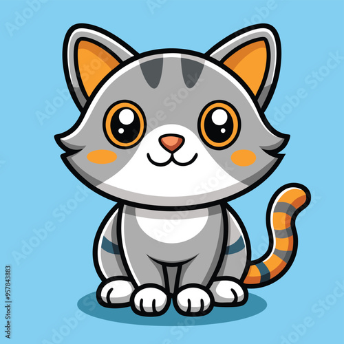 cute cat cartoon kids clipart vector icon illustration 