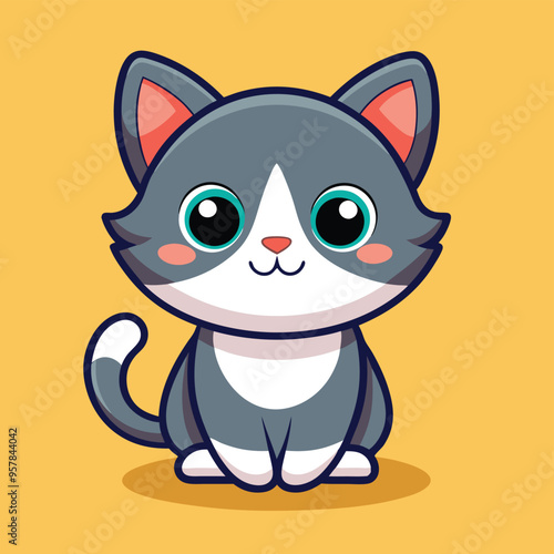 cute cat cartoon kids clipart vector icon illustration 