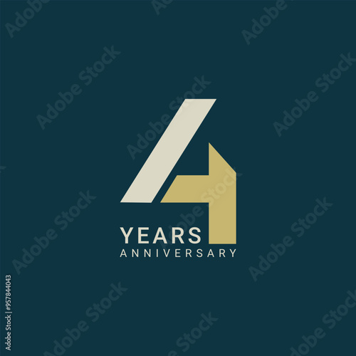 4th, 4th Anniversary Logo, 4 birthday,  Vector Template Design element for a birthday, invitation, wedding, jubilee, and greeting card illustration.