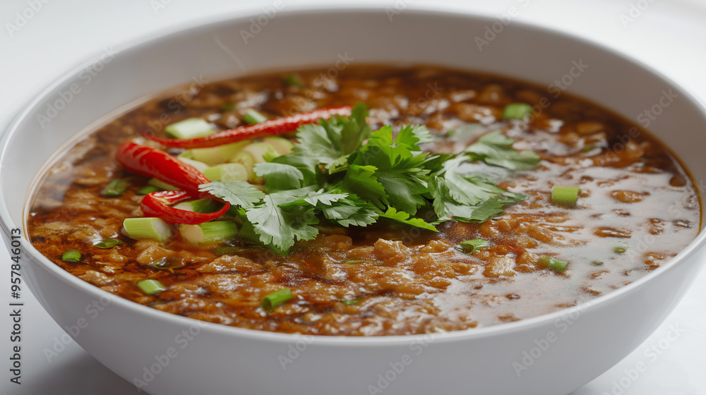 White bowl of Hot Sour Soup White bowl of Hot Sour Soup