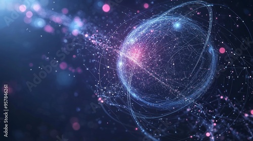 Fototapeta Naklejka Na Ścianę i Meble -  Abstract image of a Orbital space station in the form of a starry sky or space, consisting of points, lines, and shapes in the form of planets, stars and the universe. Vector business concept