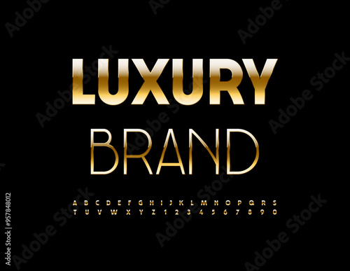 Vector premium label Luxury Brand. Trendy Gold Font. Stylish Alphabet Letters and Numbers set