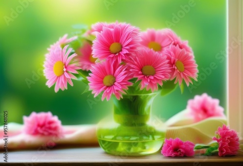 Wallpaper Mural A vase filled with pink flowers on a table Torontodigital.ca