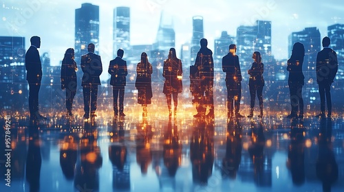 Wallpaper Mural Multinational individuals connected by radiant lines of light, each contributing ideas to a central digital innovation hub, with holographic data streams flowing between them, futuristic setting, Torontodigital.ca