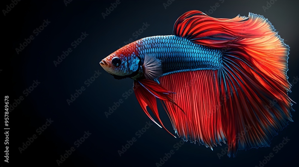 Mesmerizing Betta Fish Captured in Dynamic Motion Against a Dark Background Mesmerizing Betta Fish Captured in Dynamic Motion Against a Dark Background