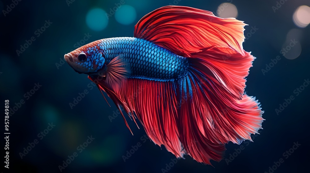 Vibrant Betta Fish with Flowing Fins in Dramatic Pose Against Dark Backdrop