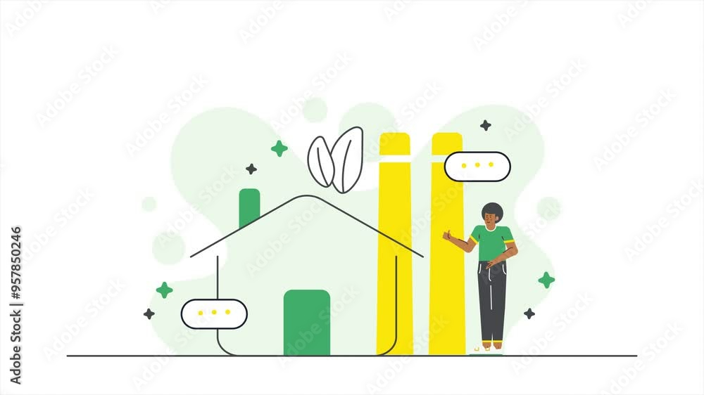 Sustainable home design with Green energy solutions and infographics illustration business animated video Sustainable home design with Green energy solutions and infographics illustration business animated video