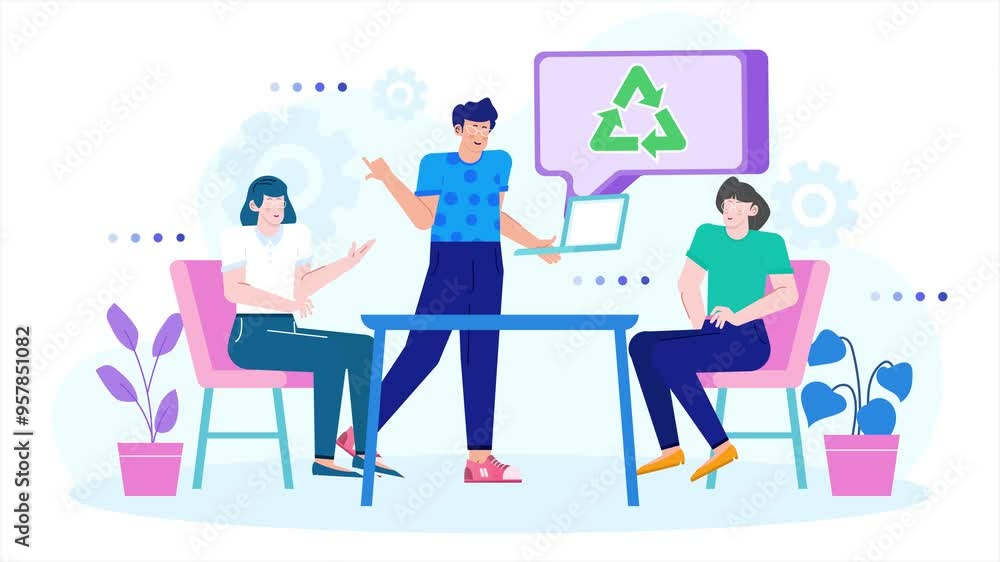 Sustainable energy awareness in youth community with environmental solutions illustration business animated video Sustainable energy awareness in youth community with environmental solutions illustration business animated video