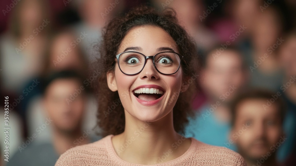 Enthusiastic and Applauding Audience Reacting with Joy and Excitement to a Surprise Award Announcement During a Celebratory Event or Ceremony Enthusiastic and Applauding Audience Reacting with Joy and Excitement to a Surprise Award Announcement During a Celebratory Event or Ceremony