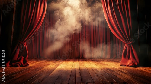 stage with red curtains and spotlights