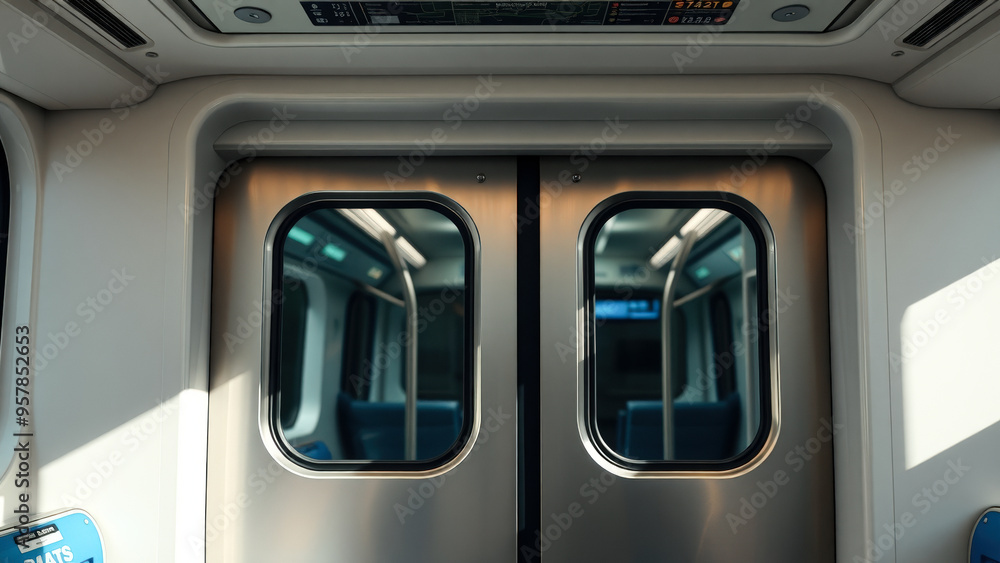 Fototapeta premium Close-up of train doors with a view of the interior