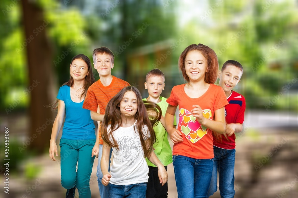 Kindergarten, happy cute children at class