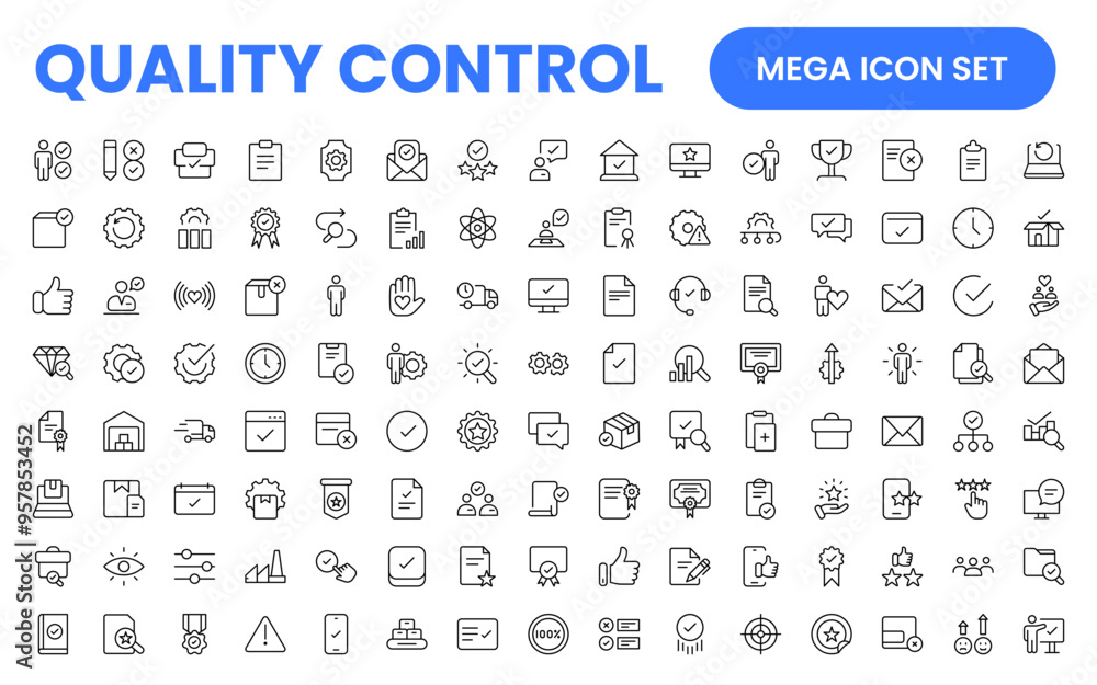 Quality Control line icon set. Included the icons as inspect, QA, qualify, quality control, check, verify, and more. Quality Control line icon set. Included the icons as inspect, QA, qualify, quality control, check, verify, and more.