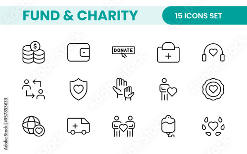 A Complete Icon Set for Charity Organizations, Fundraising Events, Nonprofit Campaigns, Donation Drives, Volunteer Programs, Social Justice, and Community Support Activities