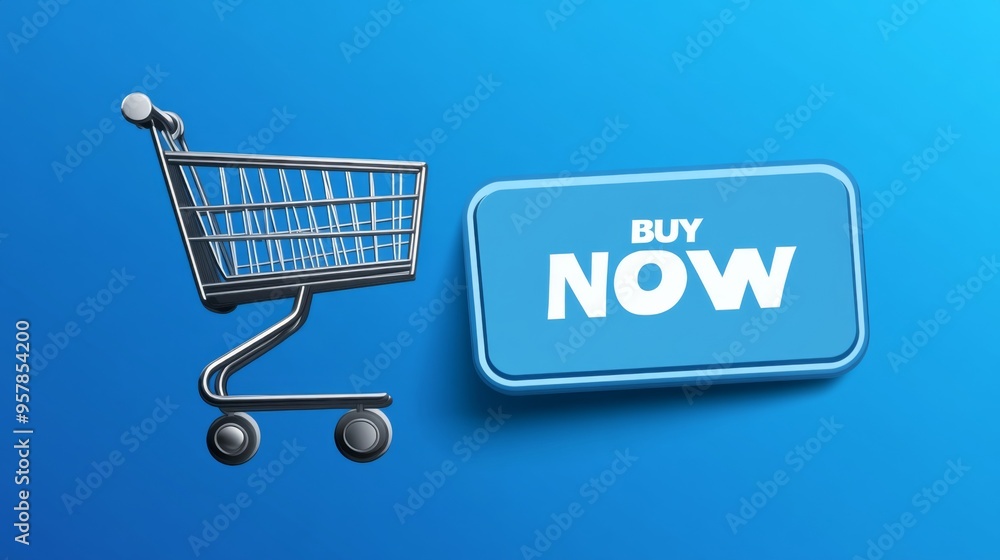 Blue 'BUY NOW' Button with Shopping Cart Icon for e-commerce shop banner Blue 'BUY NOW' Button with Shopping Cart Icon for e-commerce shop banner