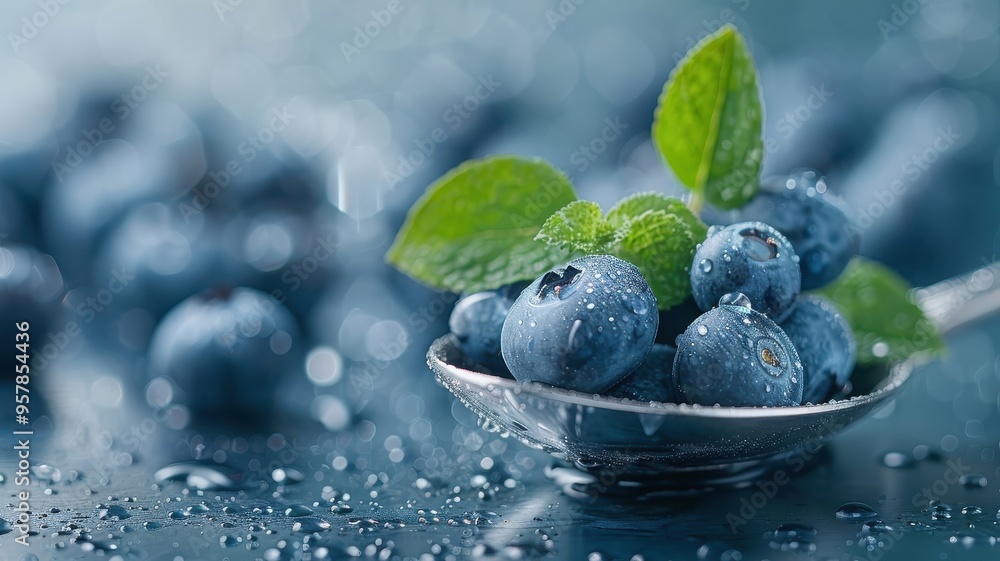 A silver spoon delicately holds a single blueberry. A silver spoon delicately holds a single blueberry.