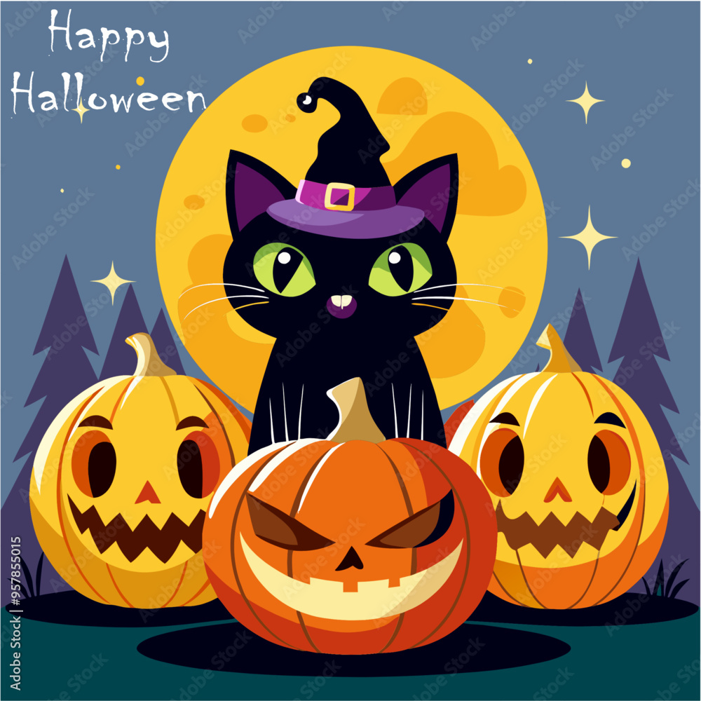 halloween cat with pumpkin halloween cat with pumpkin