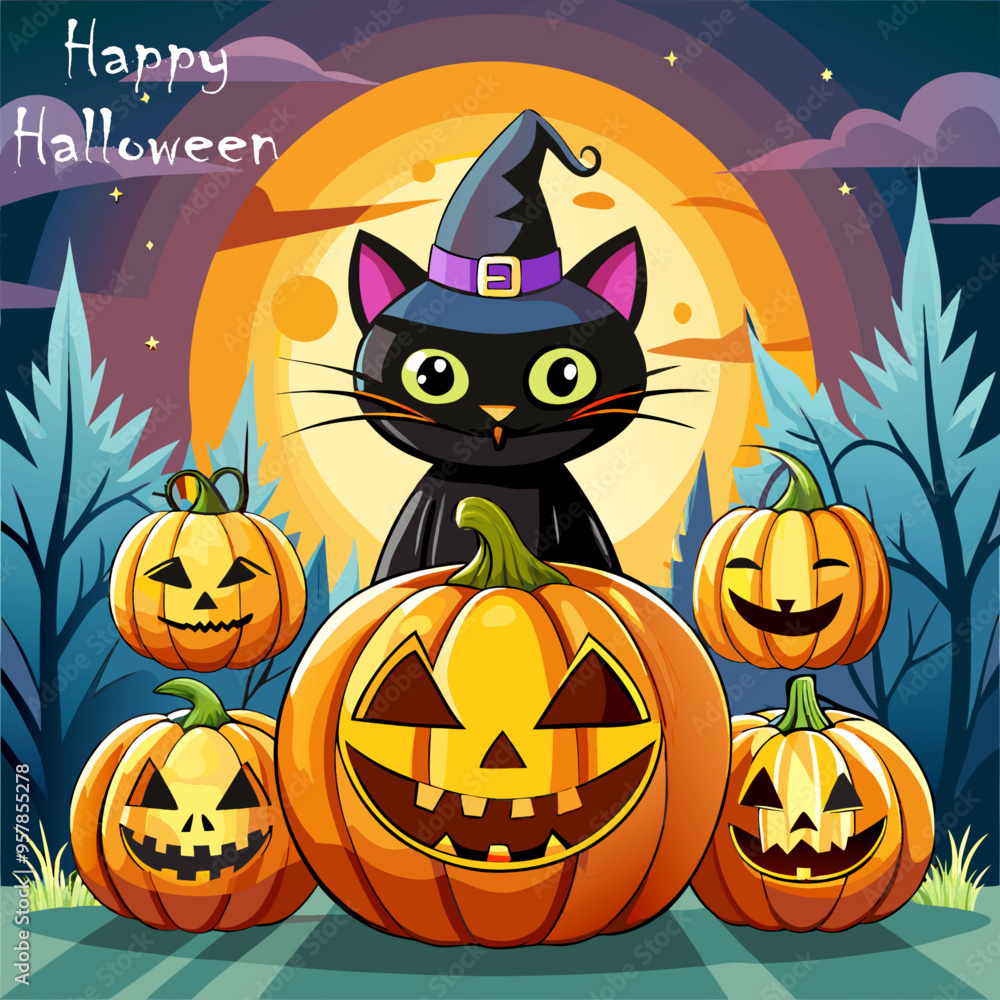 halloween cat with pumpkin halloween cat with pumpkin