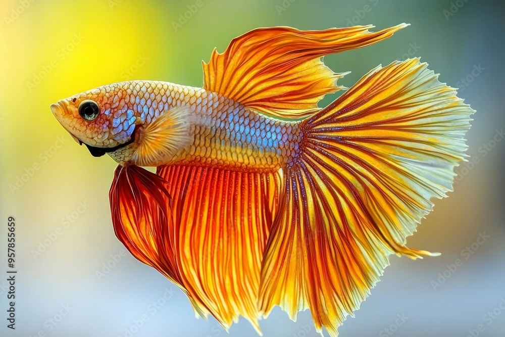 Obraz premium Orange and Yellow Betta Fish with Flowing Fins