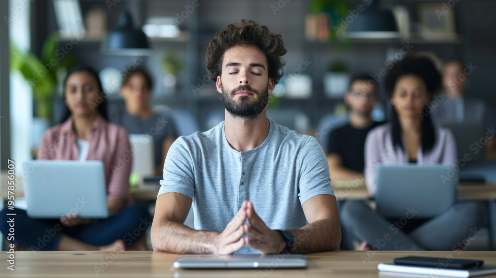 Mindfulness practice in workplace setting promotes employee wellbeing and stress management. Mindfulness practice in workplace setting promotes employee wellbeing and stress management.