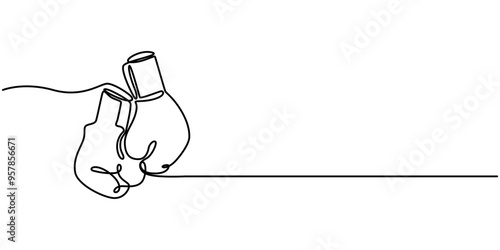 Boxing glove in one continuous single line art drawing style isolated on white background, Boxing gloves line.one line continuous draw, Continuous one line drawing of Boxing gloves.