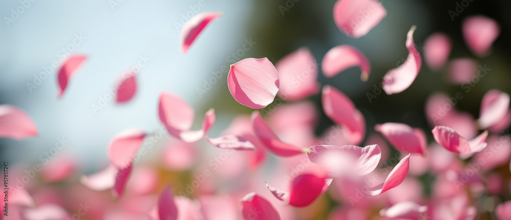 Pink Petals Falling Through the Air Pink Petals Falling Through the Air