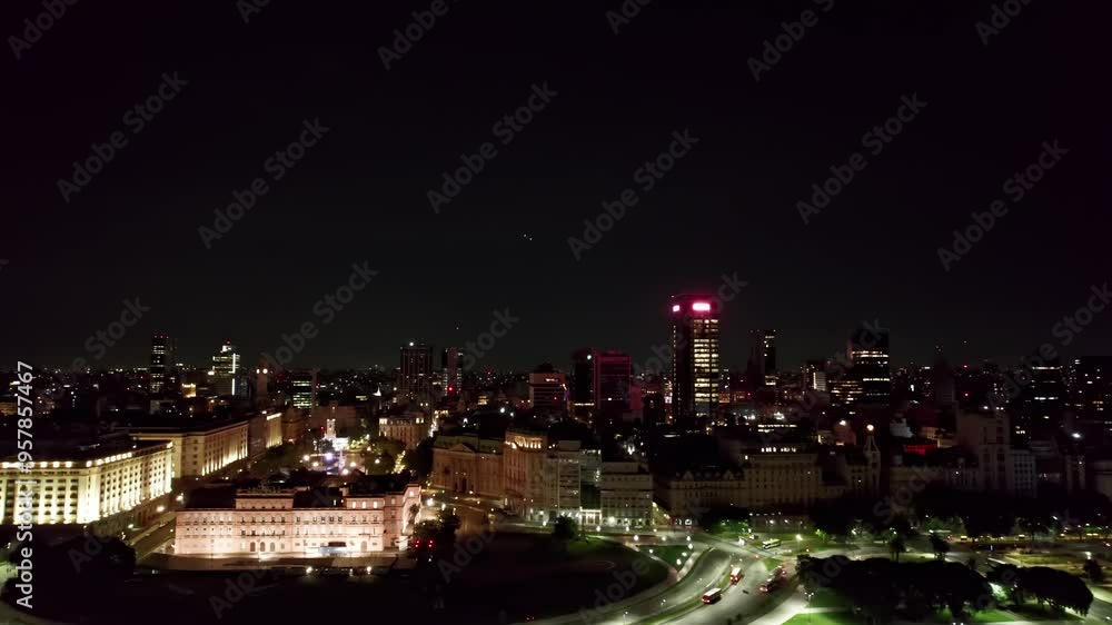 Aerial Dolly Shoot over Buenos Aires City Down Center by Night Aerial Dolly Shoot over Buenos Aires City Down Center by Night