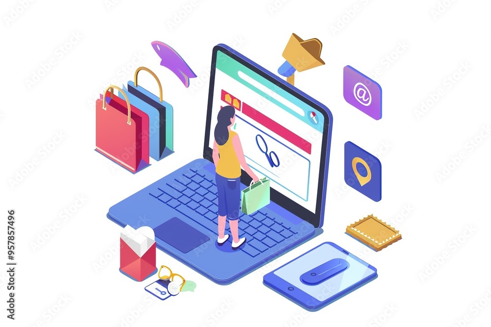 Find Best Offer With Online Service isometric Find Best Offer With Online Service isometric