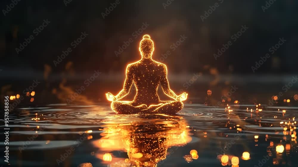 Tranquil Meditation Scene with Glowing Figure Tranquil Meditation Scene with Glowing Figure