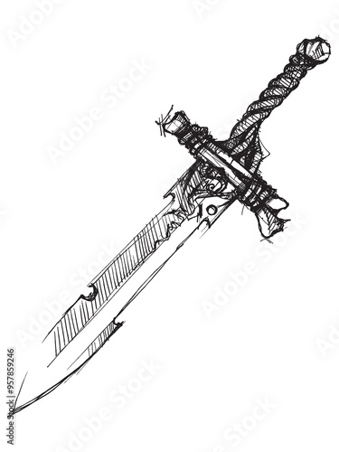 Sword. Ancient weapon. Sharp blade. Dagger