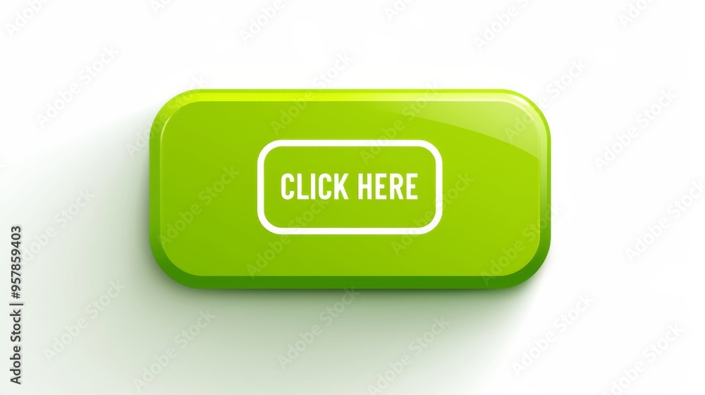 Green Button with 'CLICK HERE' Text, Right Arrow, and Mouse Icon on White Background - Modern Web Element for Navigation Green Button with 'CLICK HERE' Text, Right Arrow, and Mouse Icon on White Background - Modern Web Element for Navigation