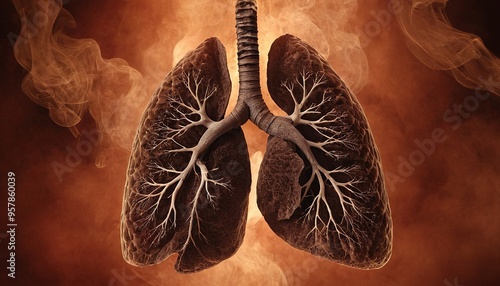 Human lungs in smoke on a dark background concept of harm from smoking and ecology 18 photo