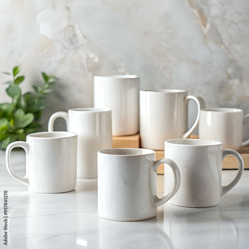 Clean and simple. a group of white ceramic mugs sit on a marble countertop. perfect for showcasing your brand or logo. Clean and simple. a group of white ceramic mugs sit on a marble countertop. perfect for showcasing your brand or logo.