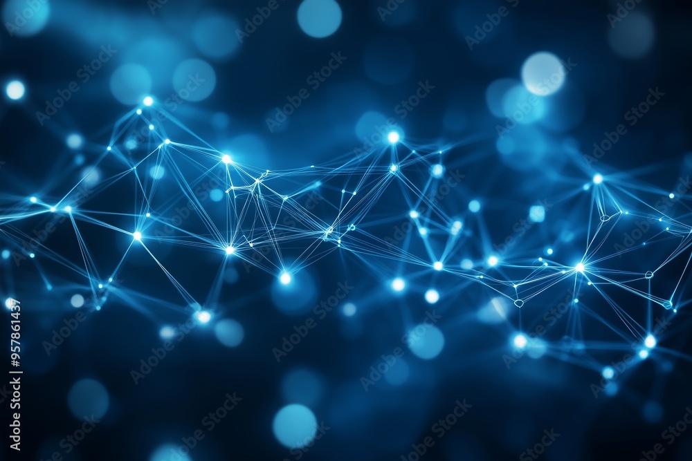 Obraz premium A futuristic network hub, with digital data streams, circuit board patterns, and glowing nodes.