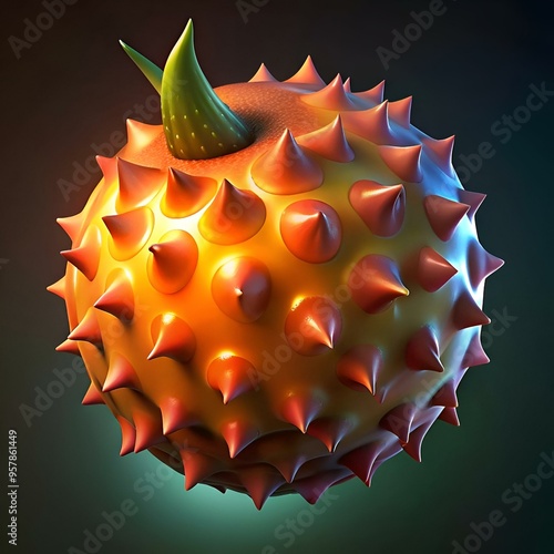 A striking 3D illustration of a marang fruit with sharp. vibrant spikes. photo