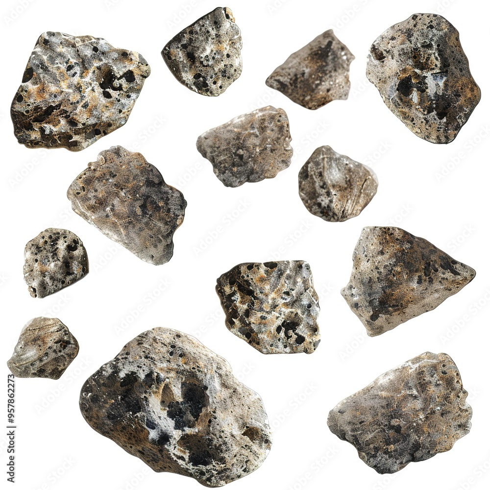 Group of floating asteroids, cut out isolated Group of floating asteroids, cut out isolated