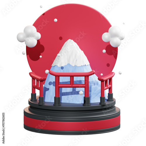 Isolated 3D Mount Fuji Miniature