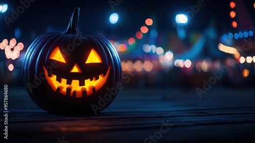 Wallpaper Mural Glowing Giant Jack-o'-Lantern in Creepy Yet Festive Carnival Setting Torontodigital.ca