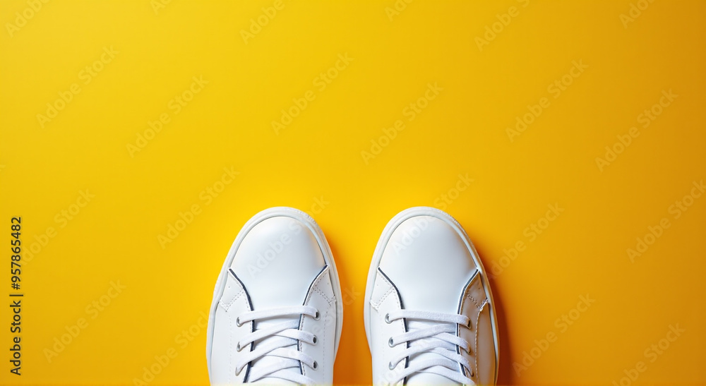 white shoes on yellow background white shoes on yellow background