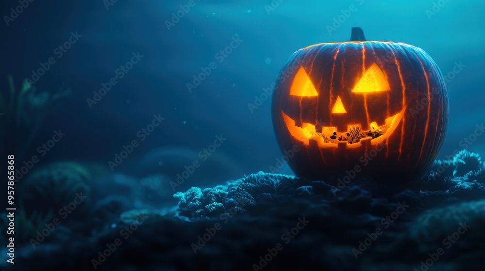Naklejka premium Enchanting Underwater Jack-o'-Lantern: Halloween meets Ocean Life
