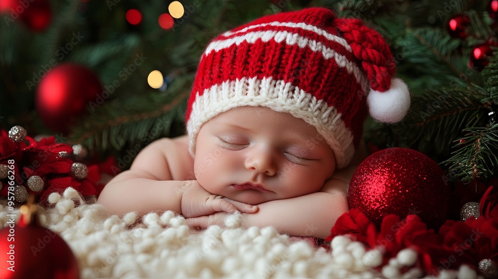 Newborn baby on christmas background Newborn baby on christmas background