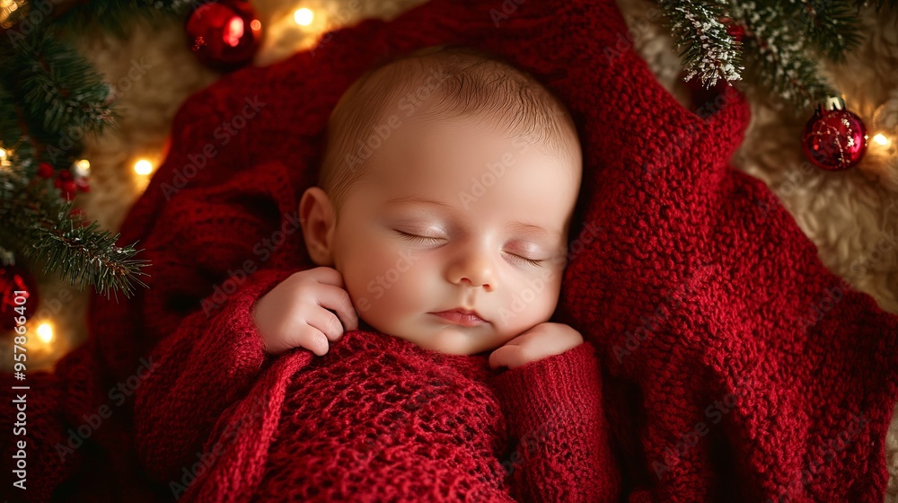 Newborn baby on christmas background Newborn baby on christmas background