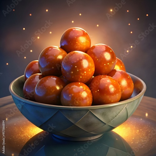 A bowl overflowing with glistening. golden brown spheres. photo