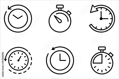 Countdown Icon set. Stopwatch icon set. Line and glyph stopwatch timer on white background