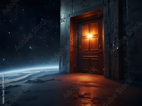 A Door Opening to Outer Space - Ideal for Sci-Fi and Cosmic Exploration Themes