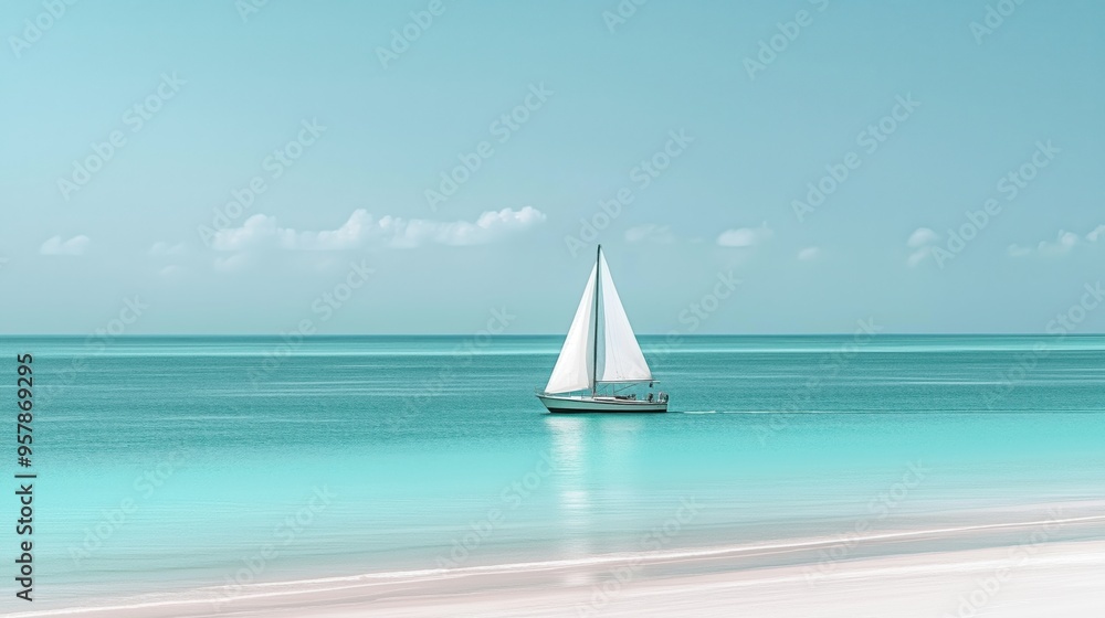 Obraz premium A single sailboat floating and sailing on water