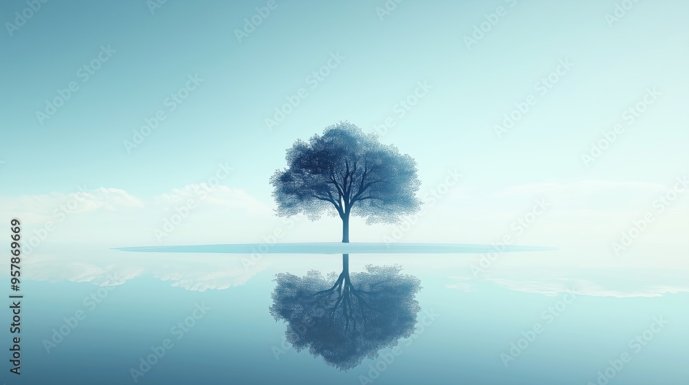 A serene landscape with a single tree with reflection in water, symbolizing growth and recovery from PTSD. A serene landscape with a single tree with reflection in water, symbolizing growth and recovery from PTSD.