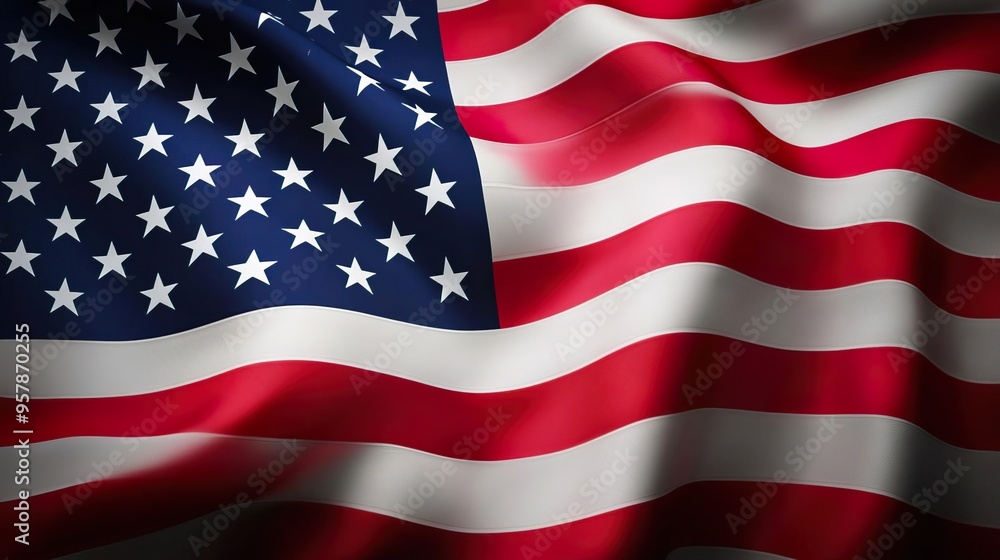 A close-up view of the American flag waving gently, showcasing its vibrant colors and iconic stars and stripes. A close-up view of the American flag waving gently, showcasing its vibrant colors and iconic stars and stripes.