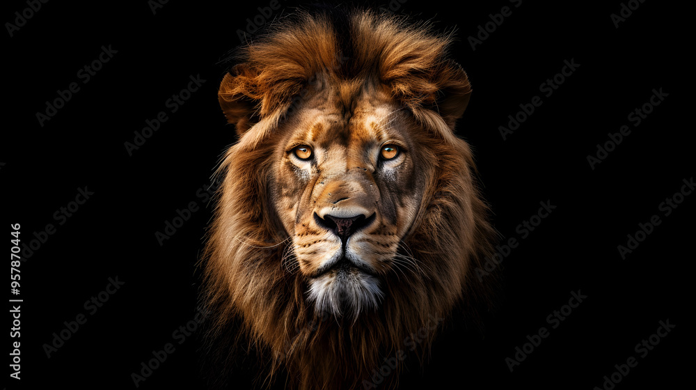 Portrait of a Lion, Black Background. Portrait of a Lion, Black Background.